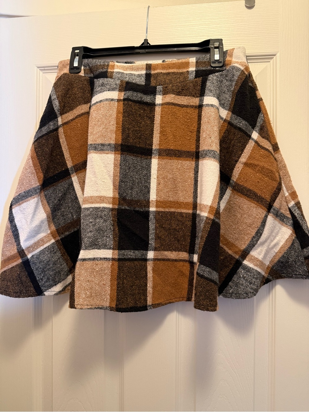 Plaid A-Line Mini Skirt in Brown and Cream